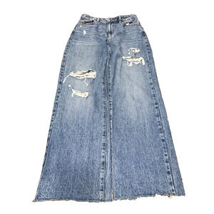 Garage Denim Wide Leg Distressed Crop Jeans Size 27 Raw Hem